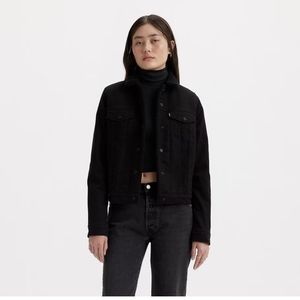 Levi's Sherpa Trucker black denim shearling jacket, size xs
